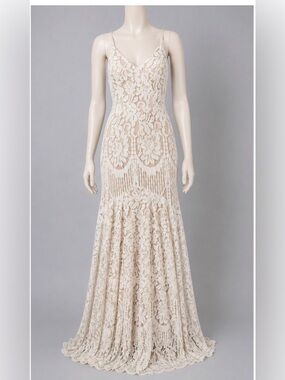 Lulus Womens Maxi Dress White Floral Lace Mermaid V-Neck Small